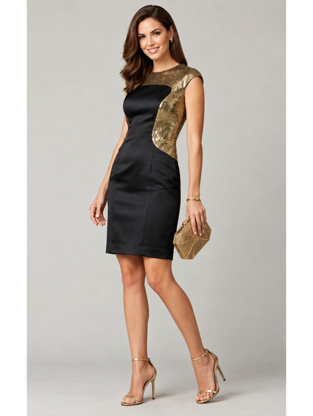 Ted Baker Langley London Black & Gold Metallic Sleeveless Dress